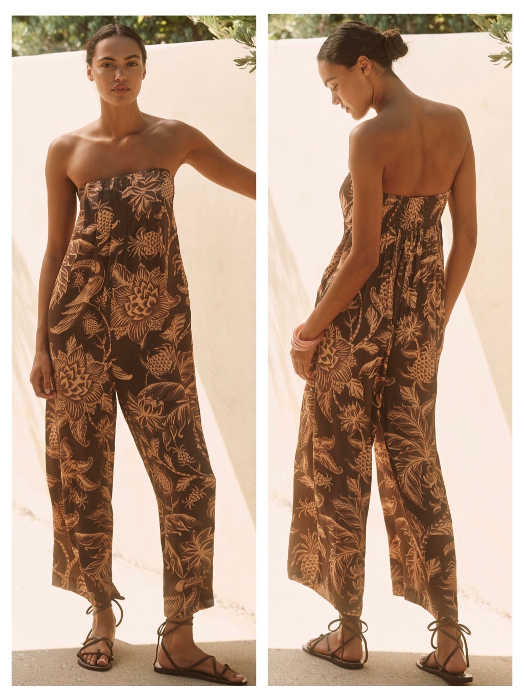 Farm Rio X Anthropologie Flowy Coastal Strapless Wide Leg Jumpsuit Nwt Xl Boho